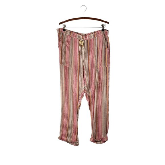 Sundance Pants - Sundance Bakari Pants Pink Brown Stripe Cuffed Relaxed Caravan Boho Size Large